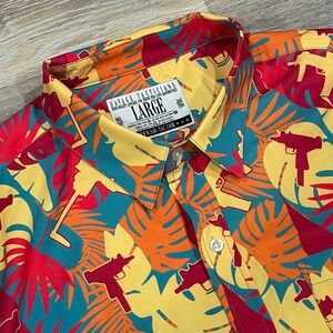 Savage Tacticians Mens Large Tropical Gun Print Short Sleeve Button Up Shirt